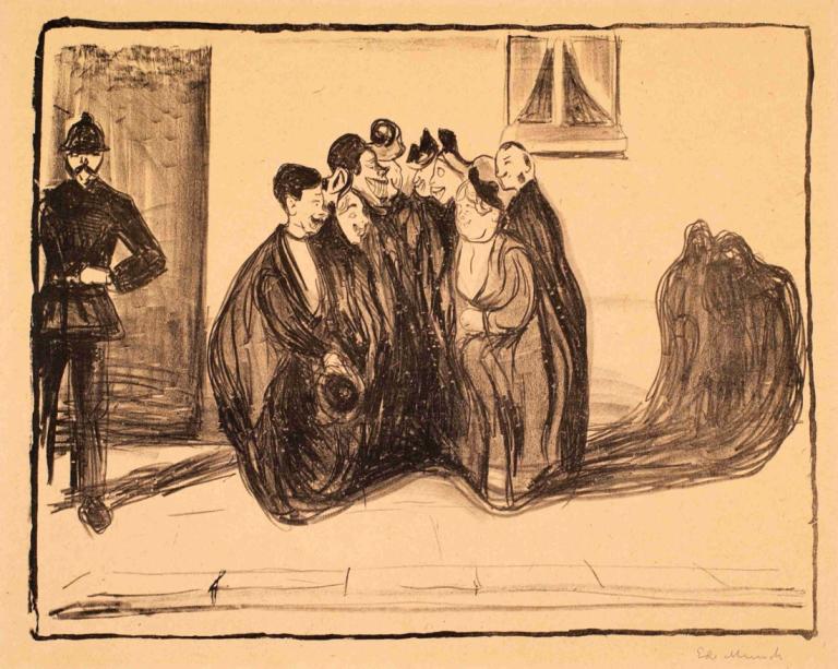 After the Party,Edvard Munch,Copperplate Etching,Copperplate Etching, fine art parody, multiple boys