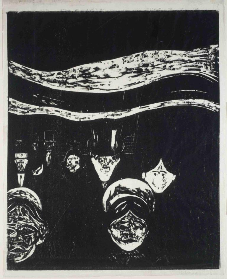 Anxiety,Edvard Munch,Copperplate Etching,Copperplate Etching, monochrome, greyscale, traditional media