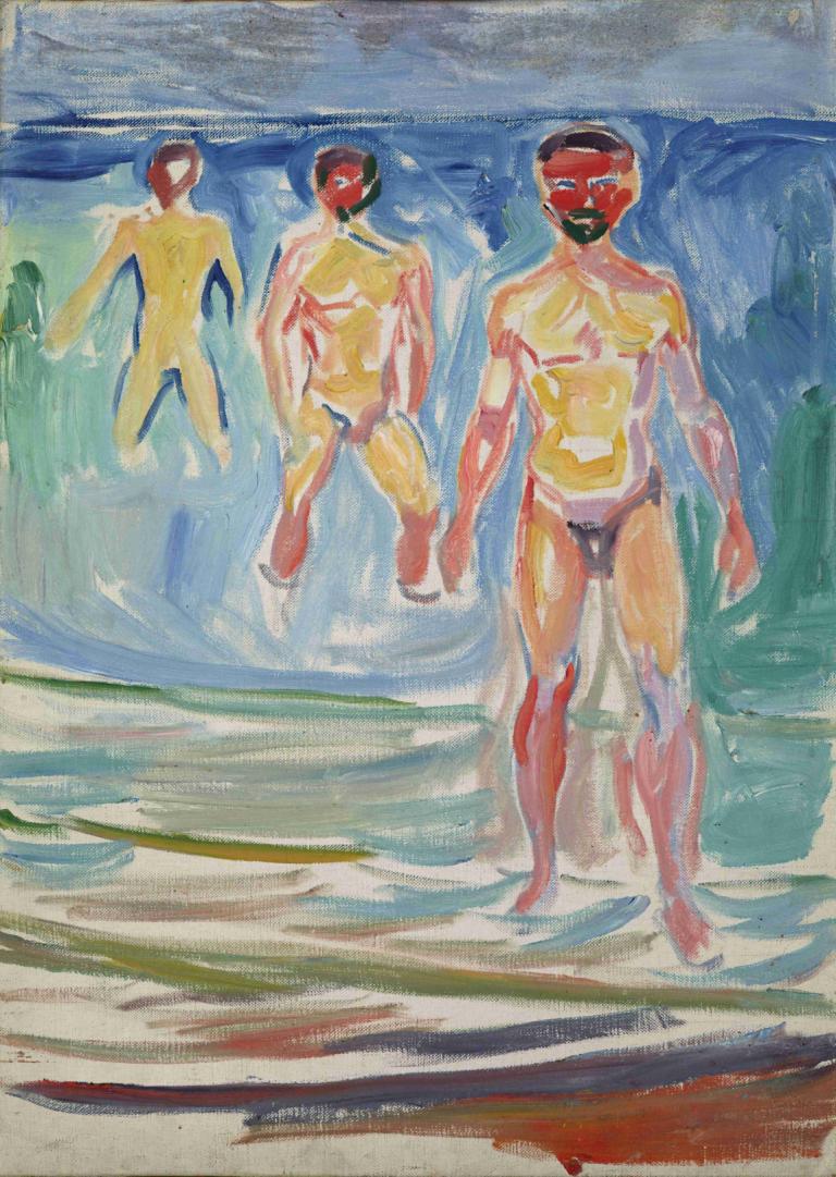 Bathing Men,Memandikan Pria,Edvard Munch,Temperatur,Temperatur, banyak anak laki-laki, lukisan (sedang)