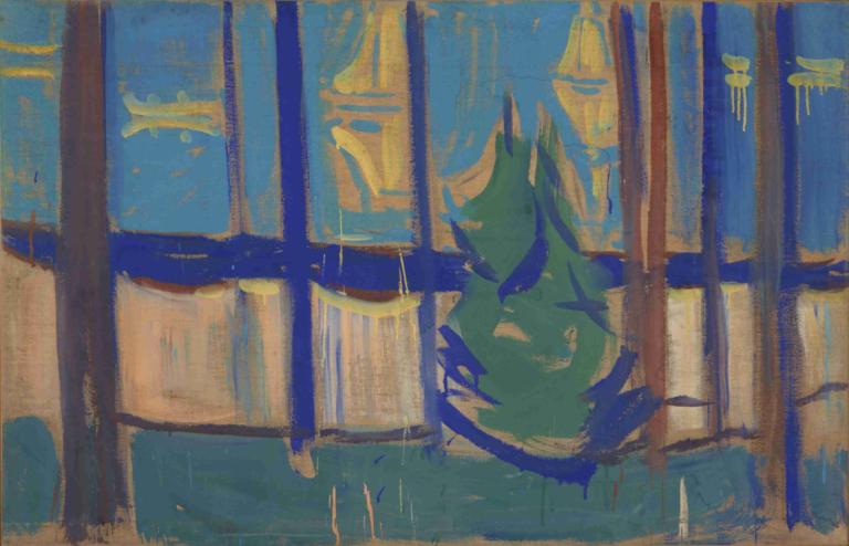 Beach Landscape with Trees and Boats,Edvard Munch,Tempera,Tempera, solo, pokemon (creature), window