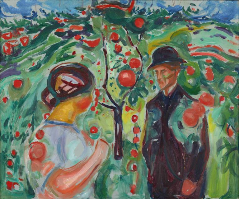 Beneath the Red Apples,Edvard Munch,Tempera,Tempera, hat, traditional media, painting (medium), multiple boys