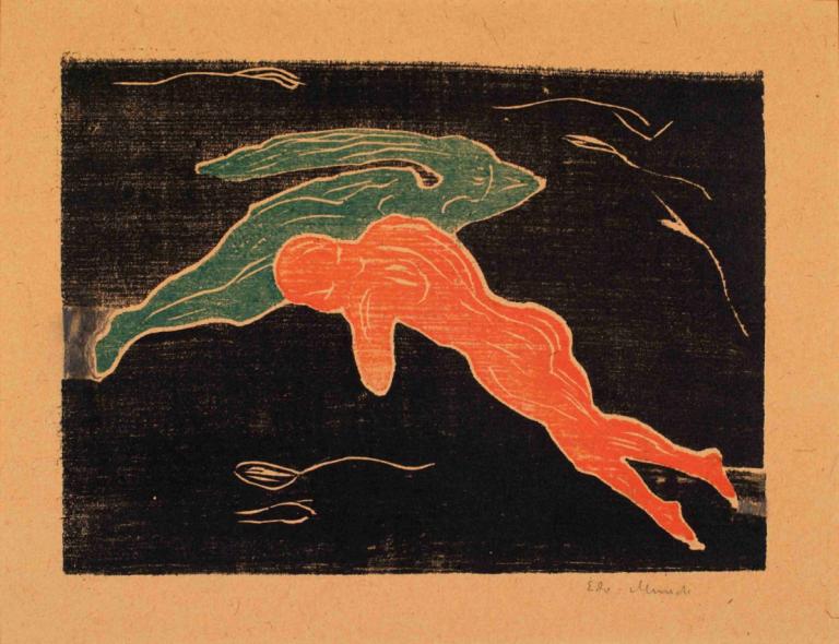 Encounter in Space,太空邂逅,Edvard Munch,爱德华-蒙克,蛋彩画,蛋彩画, 独奏, 边界, 没有人类, 轮廓, 传统媒体, 从侧面