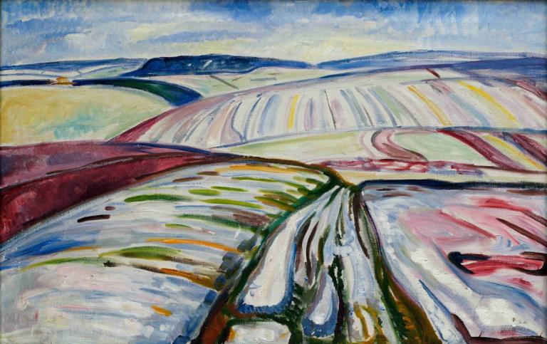 Field in Snow,Karlı Tarla,Edvard Munch,Tempera,Tempera, geleneksel medya, boyama (orta), insan yok, uyuyor