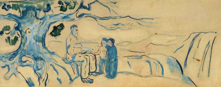 History,历史,Edvard Munch,爱德华-蒙克,蛋彩画,蛋彩画, 多个男孩, 树, 美术模仿, 戏仿, 坐着, 2个男孩, 传统媒体, 男性焦点