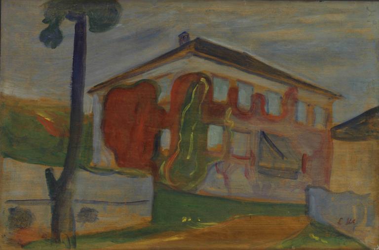 House with Red Virginia Creeper,Edvard Munch,Tempera,Tempera, outdoors, traditional media, scenery, no humans