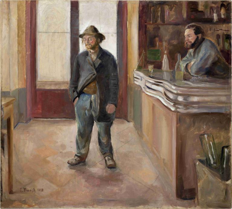 In the Tavern,В таверне,Edvard Munch,Эдвард Мунк,Темпера,Темпера, несколько мальчиков, 2 мальчика, борода