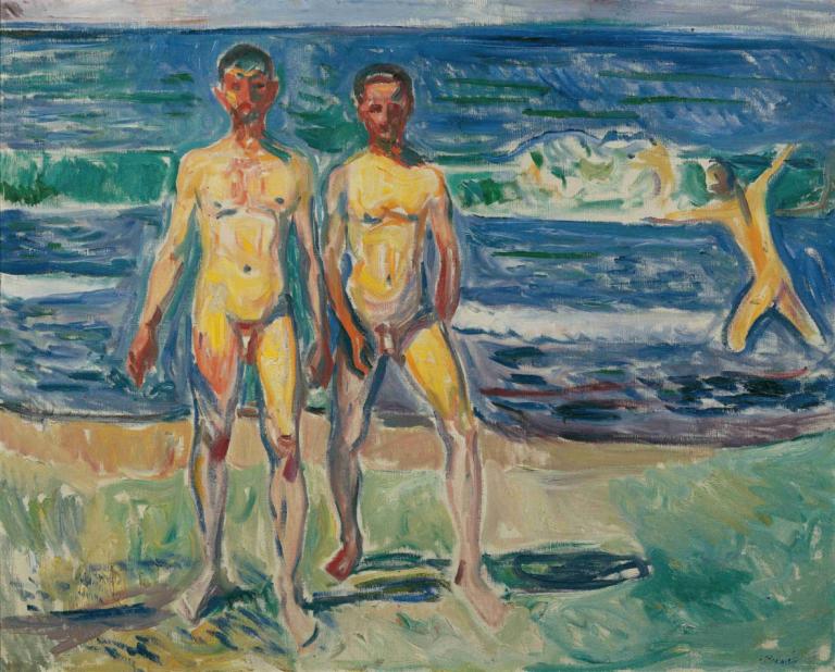 Männer am Meer,Edvard Munch,Tempera,Tempera, multiple boys, fine art parody, traditional media