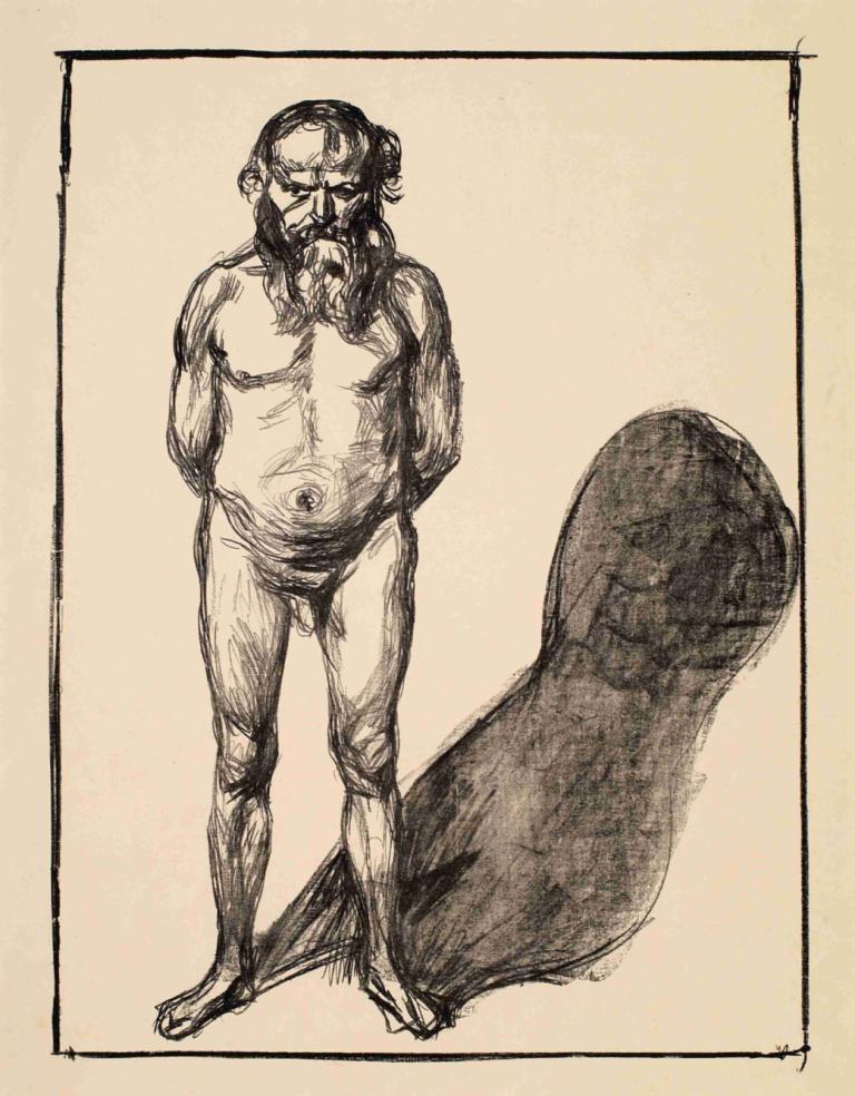 Male Nude,Mužský akt,Edvard Munch,Edvarda Muncha,Náčrt,Náčrt, 1 kluk, mužské zaměření, vousy, černobílý, co