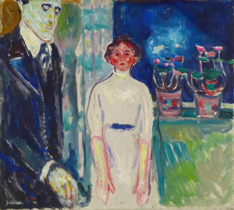 Man and Woman by the Window with Potted Plants,Muž a žena u okna s hrnkovými rostlinami,Edvard Munch