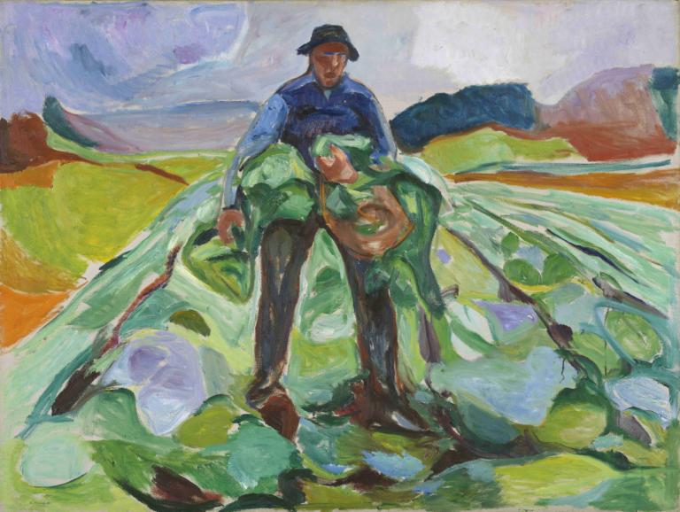 Man in the Cabbage Field,Muž v poli zelí,Edvard Munch,Edvarda Muncha,Tempera,Tempera, malba (střední), 1 kluk