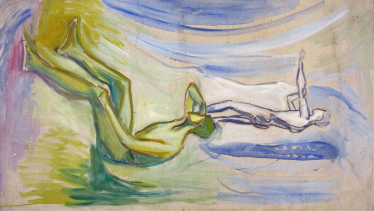 Men Turning towards the Sun,男子转向太阳,Edvard Munch,爱德华-蒙克,蛋彩画,蛋彩画, 传统媒体, 从侧面, 独奏, 绘画（中）, 抽象的, 水, 没有人类