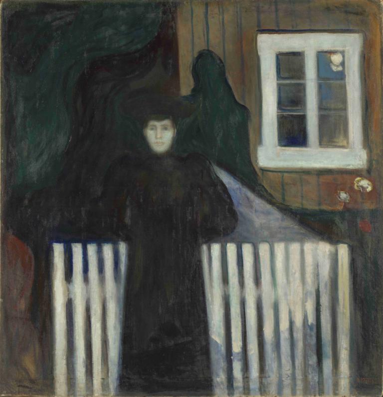 Moonlight,Měsíční svit,Edvard Munch,Edvarda Muncha,Tempera,Tempera, okno, černé vlasy, 1 kluk, sólo, čepice