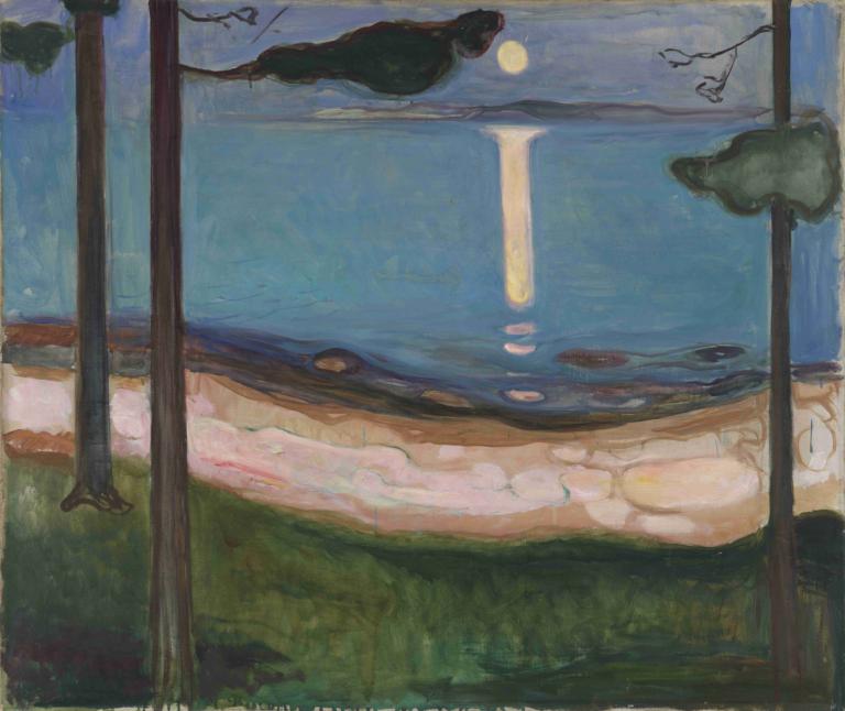 Moonlight,Měsíční svit,Edvard Munch,Edvarda Muncha,Tempera,Tempera, žádní lidé, venku, okraj, tradiční média