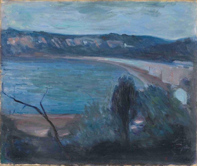 Moonlight by the Mediterranean,Měsíční svit u Středozemního moře,Edvard Munch,Edvarda Muncha,Tempera,Tempera