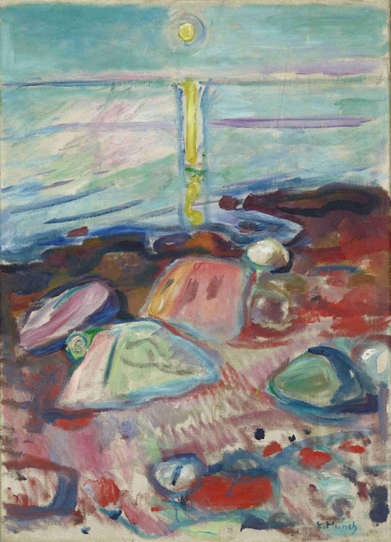 Moonlight on the Beach,Měsíční svit na pláži,Edvard Munch,Edvarda Muncha,Tempera,Tempera, malba (střední)