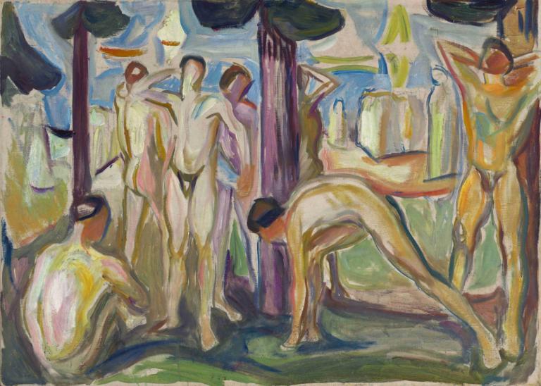 Naked Men in Landscape,Edvard Munch,Tempera,Tempera, faux traditional media, painting (medium)