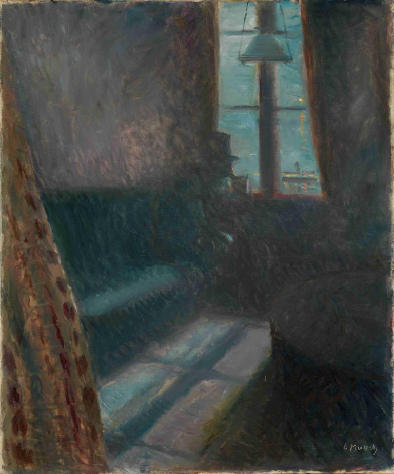 Night in Saint-Cloud,圣克卢之夜,Edvard Munch,爱德华-蒙克,蛋彩画,蛋彩画, 风景, 没有人类, 传统媒体, 户外, 签名, 边界, 天空, 窗户