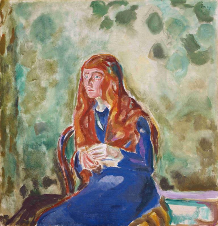 Portrait Of Käte Perls,Edvard Munch,Tempera,Tempera, 1girl, solo, long hair, fine art parody