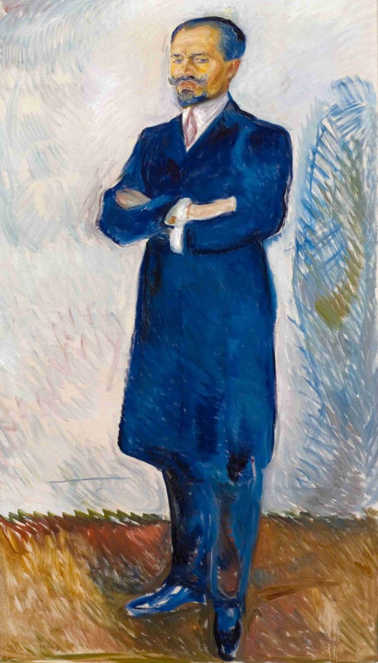 Portrait of Ernest Thiel,Edvard Munch,Tempera,Tempera, 1boy, solo, male focus, traditional media, facial hair