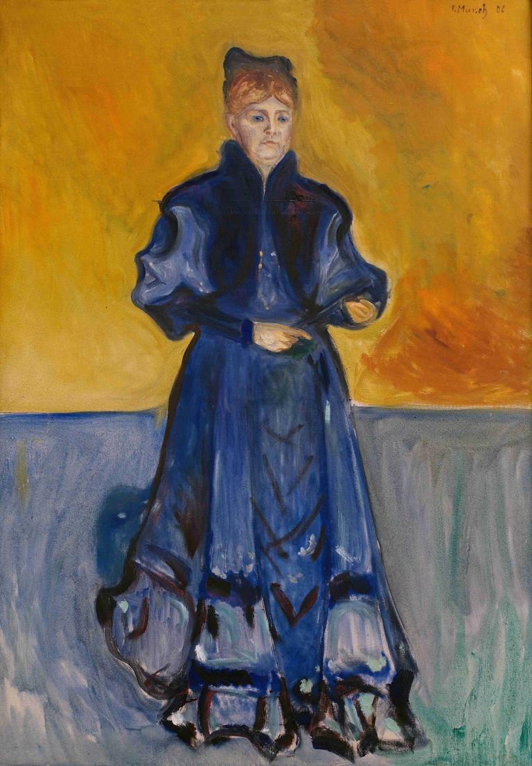 Portrait of Mrs. Förster-Nietzsche,福斯特-尼采夫人肖像,Edvard Munch,爱德华-蒙克,蛋彩画,蛋彩画, 独奏, 美术模仿, 1男孩, 男性焦点, 传统媒体, 裙子, 常设