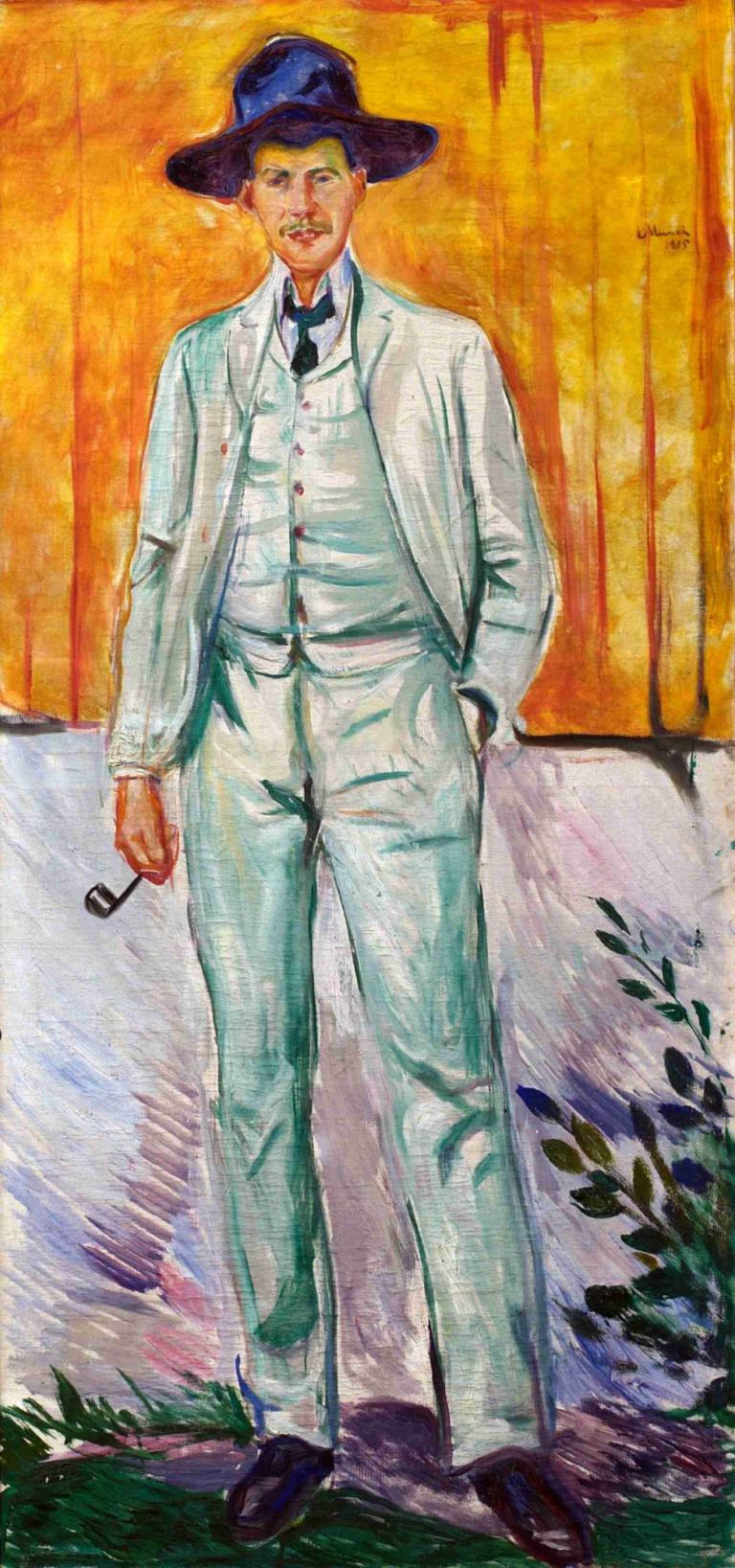 Portrait of the Painter Ludvig Karsten,画家路德维格-卡斯滕肖像,Edvard Munch,爱德华-蒙克,蛋彩画,蛋彩画, 1男孩, 独奏, 男性焦点, 帽子, 金头发, 传统媒体