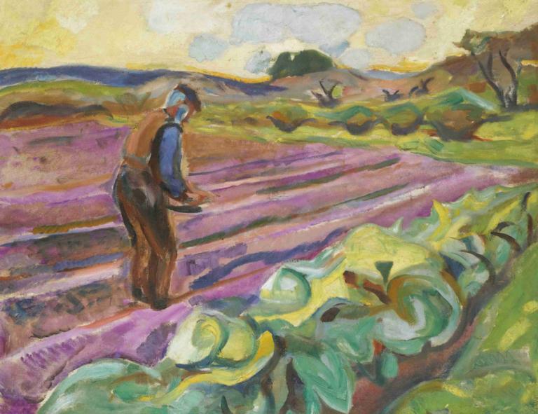 Såmannen (The Sower),播种者,Edvard Munch,爱德华-蒙克,蛋彩画,蛋彩画, 绘画（中）, 1男孩, 户外, 传统媒体, 水彩（中）, 男性焦点, 独奏, 常设, 树, 假传统媒体, 背心