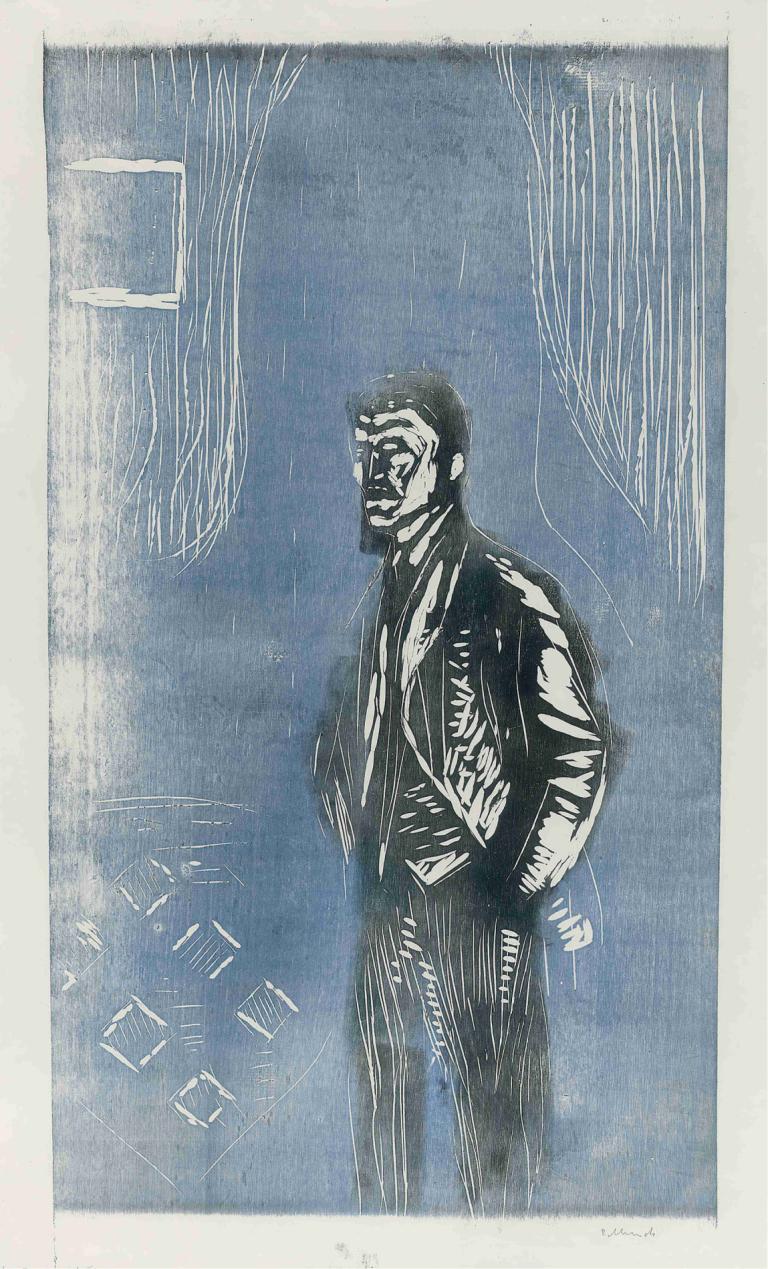 Self-Portrait in Moonlight,Selvportrett i måneskinn,Edvard Munch,Tempera,Tempera, 1 gutt, solo, mannlig fokus