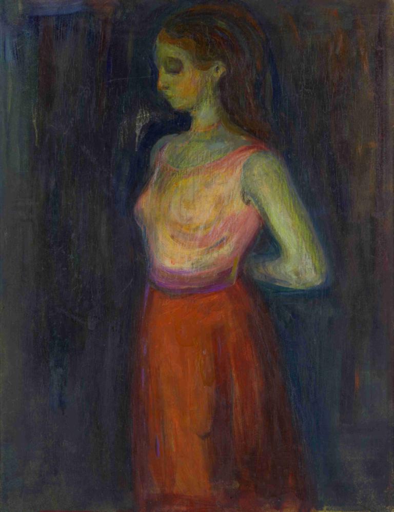 Study of a Model,Studiul unui model,Edvard Munch,Tempera,Tempera, 1 fata, solo, bratele la spate