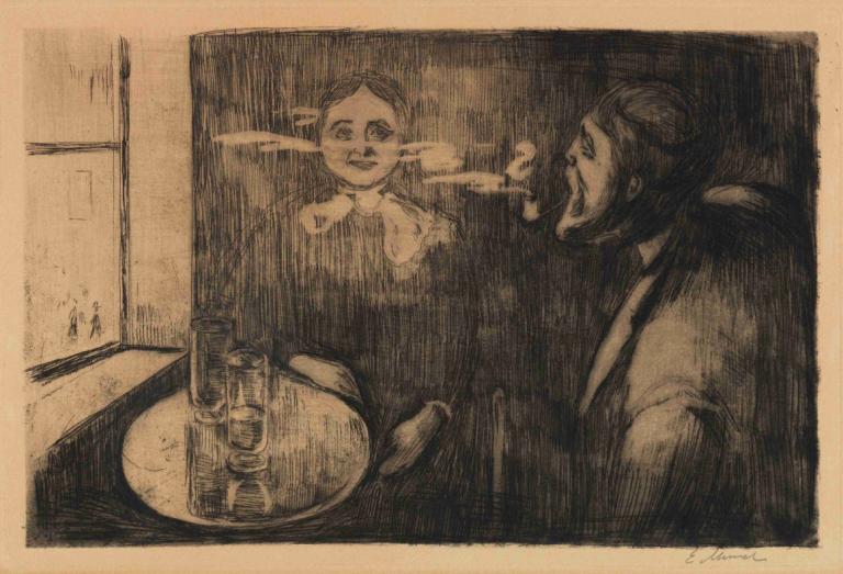 Tête-à-Tête (Plauderstunde),Head to Head (Plauderstunde),Edvard Munch,Kobberplate Etsning,Kobberplate Etsning