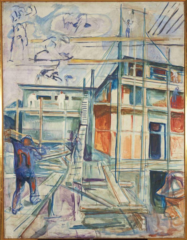 The Building Of The Winter Studio,Der Bau des Winterstudios,Edvard Munch,Tempera,Tempera