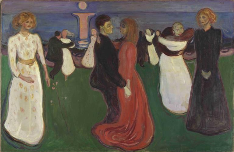 The Dance of Life,삶의 춤,Edvard Munch,에드워드 뭉크,템페라,템페라, 여러 여자, 미술 패러디, 드레스, 여러 소년, 흑발, 여자 4명, 블론드 헤어, 웃다, 긴 소매