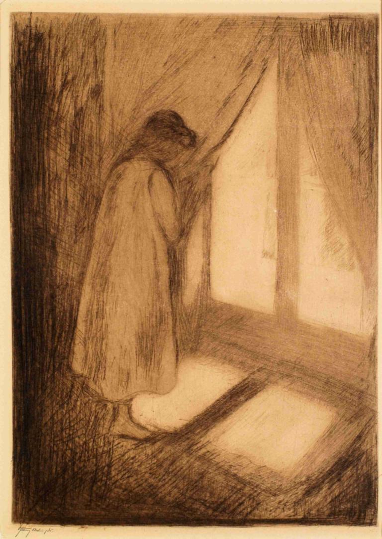 The Girl at the Window,Το κορίτσι στο παράθυρο,Edvard Munch,Χαλκογραφία,Χαλκογραφία, μονόχρωμος, μονοφωνία