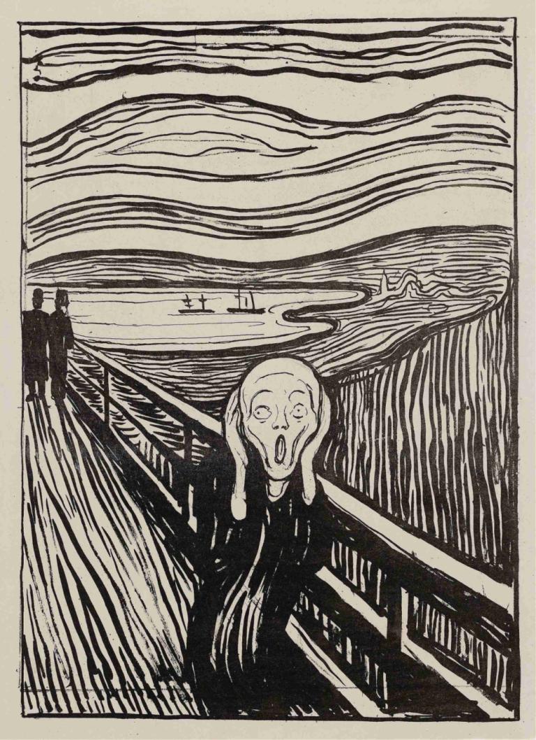 The Scream,Krik,Edvard Munch,Bakrorez Jedkanica,Bakrorez Jedkanica, enobarvno, parodija, sivine