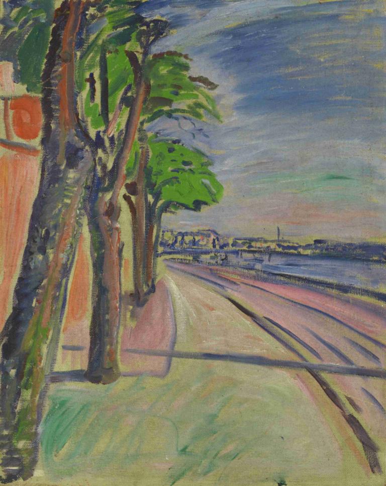 Trees By The Canal,Drevesa ob kanalu,Edvard Munch,Tempera,Tempera, drevo, tradicionalni mediji, na prostem