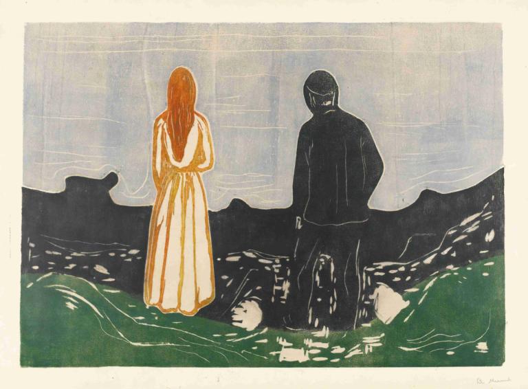 Two Human Beings. The Lonely Ones,Dwie ludzkie istoty. Samotni,Edvard Munch,Tempera,Tempera, 1 dziewczyna