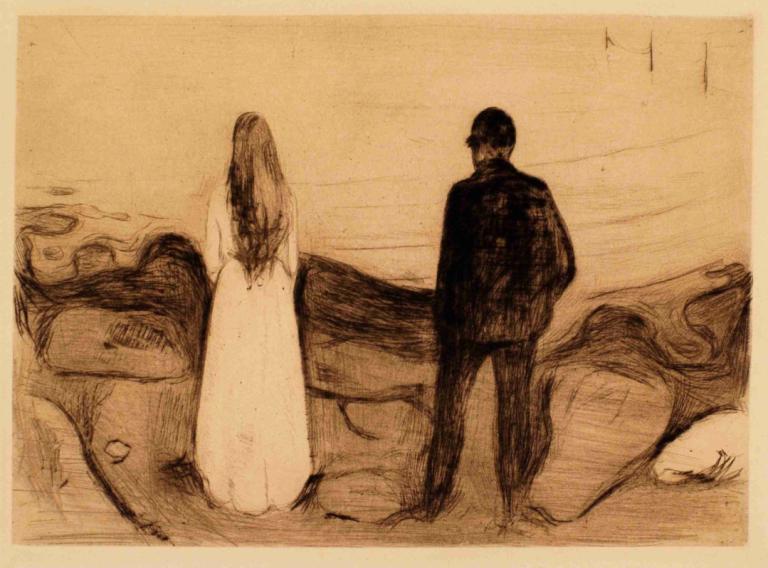 Two Human Beings. The Lonely Ones,Dve človeški bitji. Osamljeni,Edvard Munch,Bakrorez Jedkanica