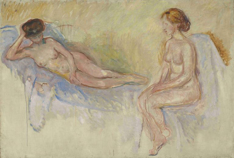 Two Nudes,Edvard Munch,Temperatur,Temperatur, 2 perempuan, banyak gadis, telanjang, payudara, di sisi, puting