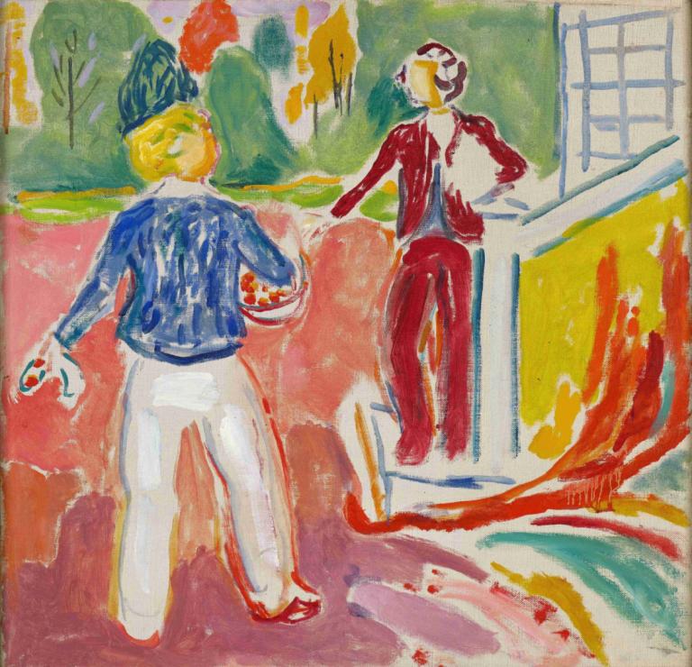 Two Women by the Veranda Steps,Dua Wanita di Tangga Beranda,Edvard Munch,Temperatur,Temperatur, celana putih