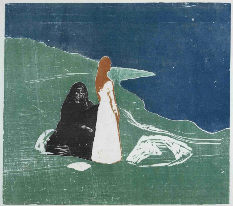 Two Women on the Shore,To kvinner på kysten,Edvard Munch,Illustrasjon,Illustrasjon, grense, kjole, solo