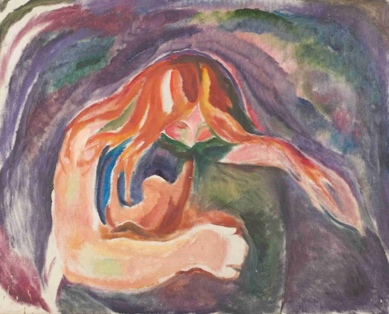 Vampyr,Upír,Edvard Munch,Edvarda Muncha,Tempera,Tempera, sólo, tradiční média, malba (střední)