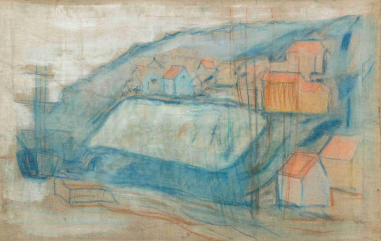 Village by the Sea,Landsby ved havet,Edvard Munch,Tempera,Tempera, ingen mennesker, tradisjonelle medier