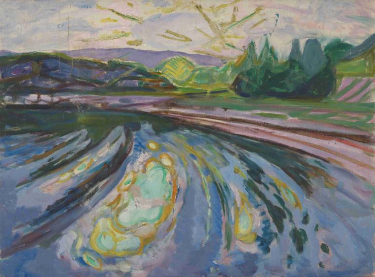 Waves Against The Shore,Vågor mot stranden,Edvard Munch,Tempera,Tempera, utomhus, inga människor