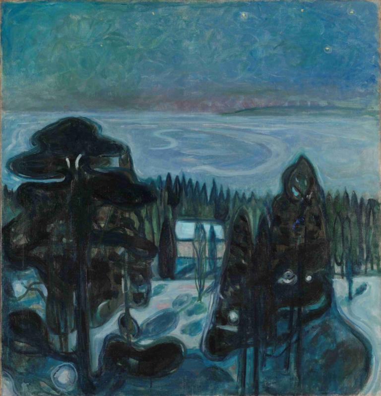 White Night,hvit natt,Edvard Munch,Tempera,Tempera, tradisjonelle medier, natt, måne, himmel, utendørs