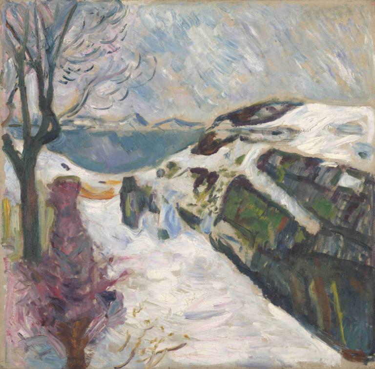 Winter Landscape from Kragerø,Cảnh quan mùa đông của Krag,Edvard Munch,- Edwardd Monc.,Nhiệt độ,Nhiệt độ, cây