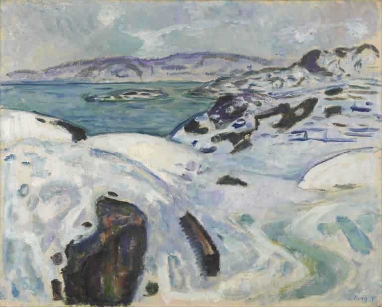 Winter on the Fiord,Mùa đông trên vịnh hẻm núi,Edvard Munch,- Edwardd Monc.,Nhiệt độ,Nhiệt độ