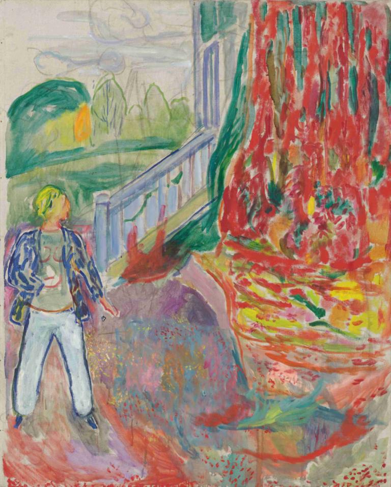 Woman By The Veranda Step,Người phụ nữ ở ban công.,Edvard Munch,- Edwardd Monc.,Nhiệt độ,Nhiệt độ, áo khoác