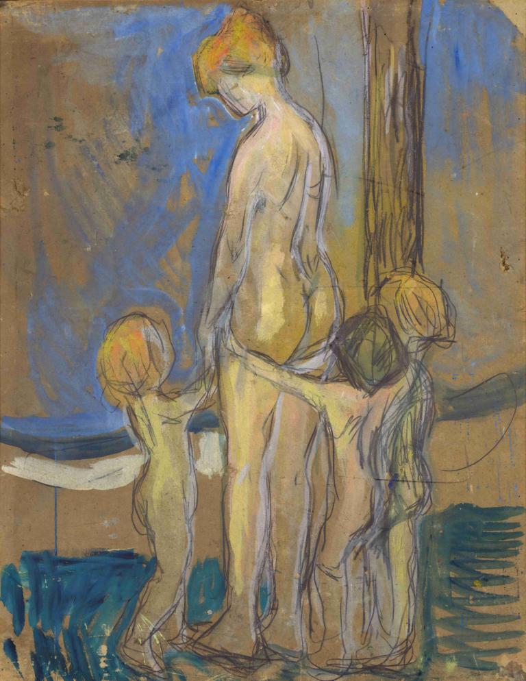 Woman with Children,Edvard Munch,Tempera,Tempera, nude, ass, multiple girls, fine art parody, 1boy, sketch