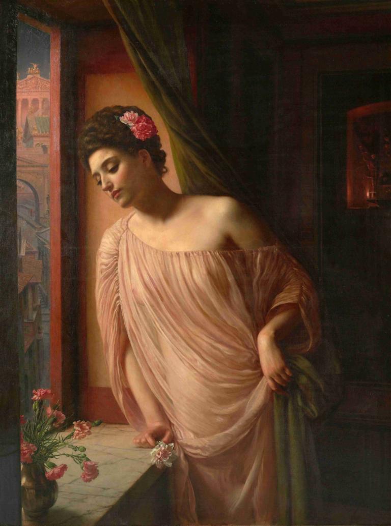 Asterié,Edward John Poynter,Oil Painting,Oil Painting, fine art parody, flower, realistic, solo