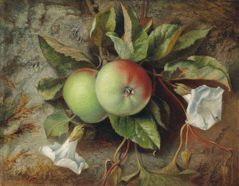 Autumn; Apples and convolvulus,Edward John Poynter,Oil Painting,Oil Painting, no humans, fruit, food, leaf