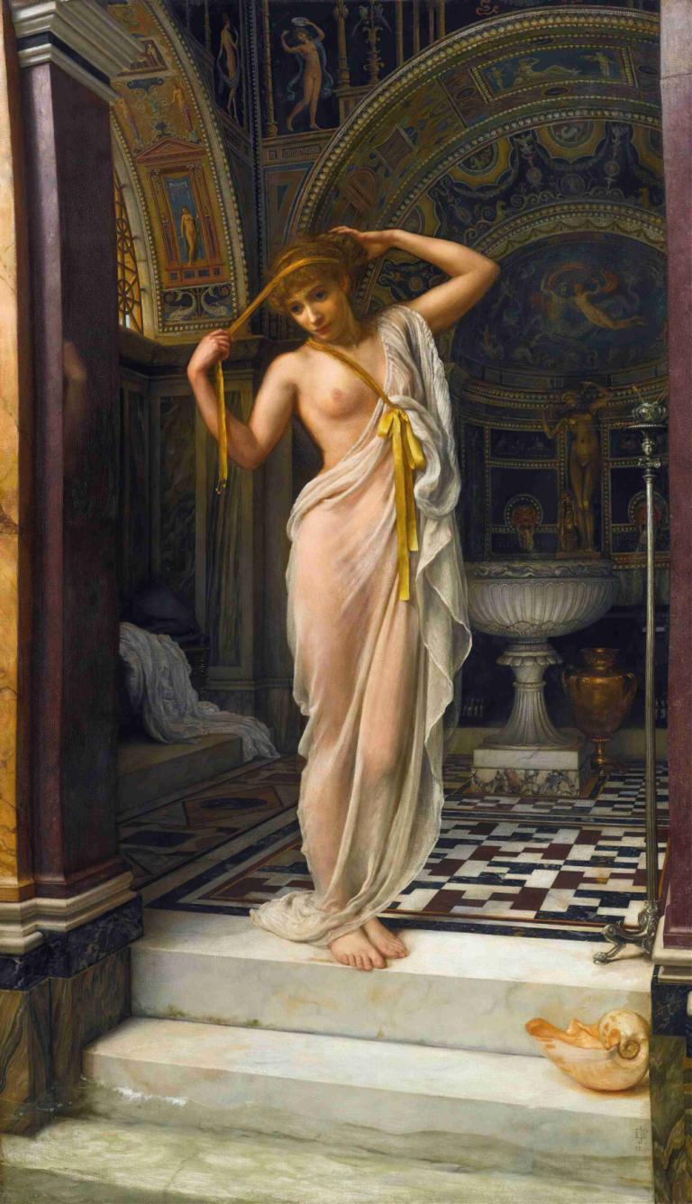 Diadumenè,Edward John Poynter,Olieverf,Olieverf, 1meisje, solo, op blote voeten, parodie op beeldende kunst